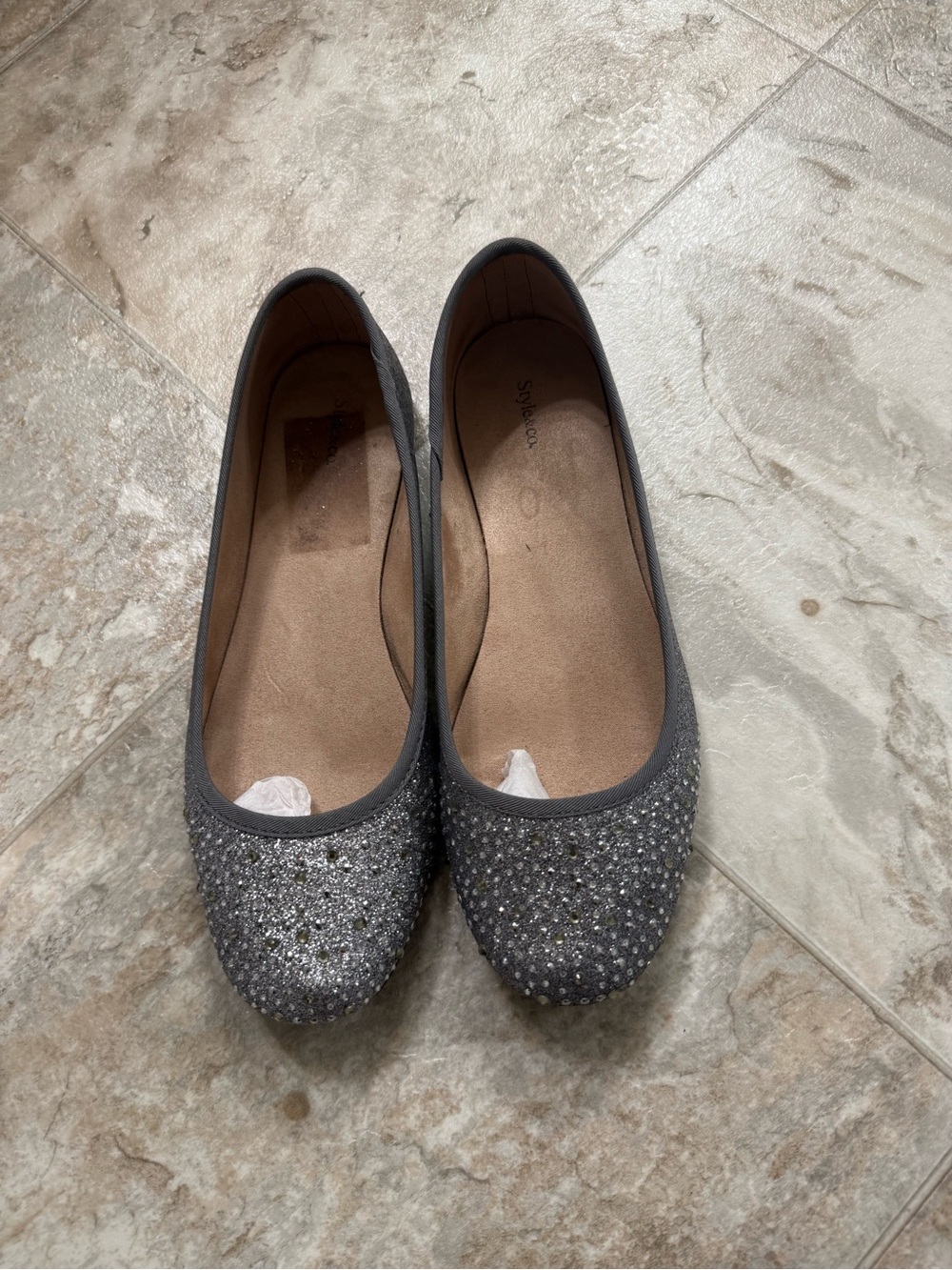 Style & Co. Glitter Embellished Ballet Flats in Gray